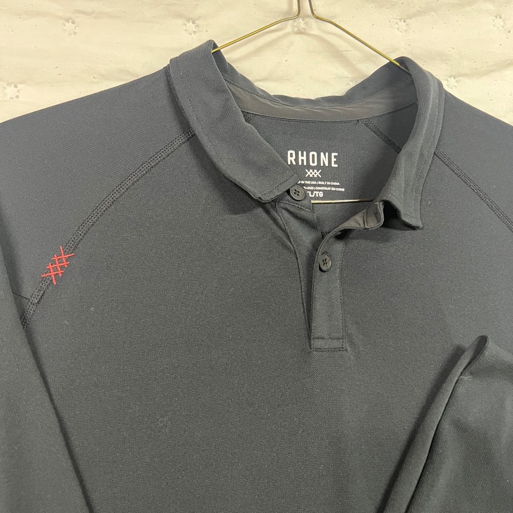 Rhone Mens Delta Pique Long Sleeve Polo Shirt Black XL Raglan Activewear